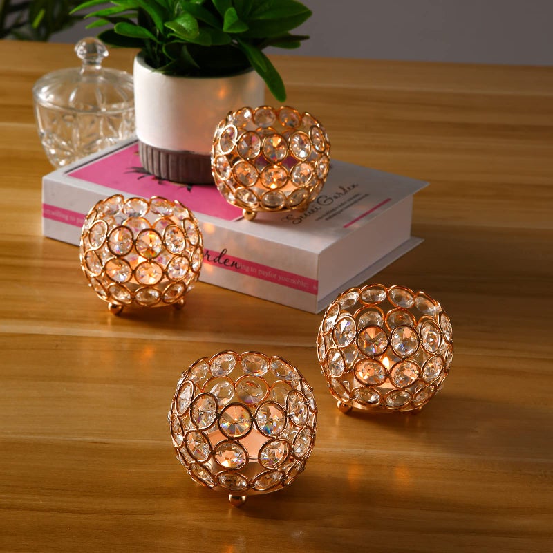 VINCIGANT Gold Crystal Votive Candle Holders for Table Tenterpiece,Small Bowl/Ball Tealight Candle Lantern for Thanksgiving Wedding Table Decoration, (4pcs) - Image 2